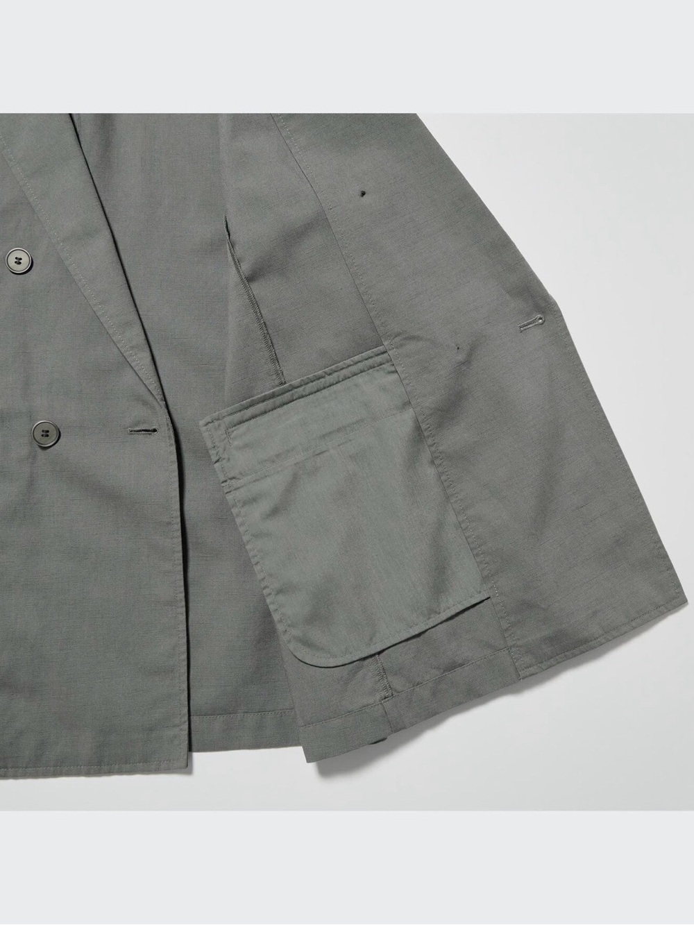 Uniqlo Linen Blend Double Breasted Blazer Olive Gray Office XS Minimalist - Picture 15 of 15